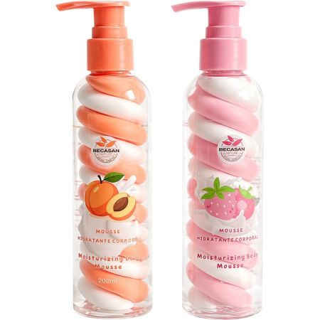 Becasan Nature Mousse Hidratante Corporal Crema gel corporal hidratante ofrece un acabado sedoso sin sensación grasa con aroma a fresa o albaricoque 1 ud 200 ml