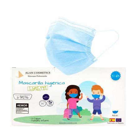 Alan Cosmetics  Mascarilla desechable protectora facial infantil (pedido mínimo 50 unidades) azul