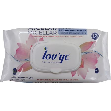 Lov'Yc Micelar Toallitas Desmaquillantes Toallitas húmedas eliminan maquillaje e impurezas para ojos rostro y labios 40 uds