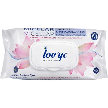 Lov'Yc Micelar Toallitas Desmaquillantes Toallitas húmedas eliminan maquillaje e impurezas para ojos rostro y labios 40 uds
