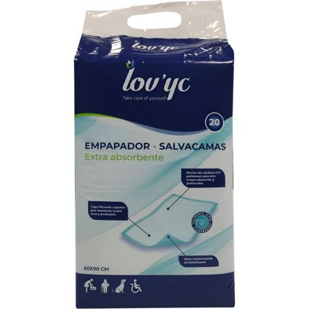Lov'Yc Extra Absorbente Empapador-Salvacamas Protector absorbente desechable mantiene la piel alejada de la humedad 60x90 cm 20 uds