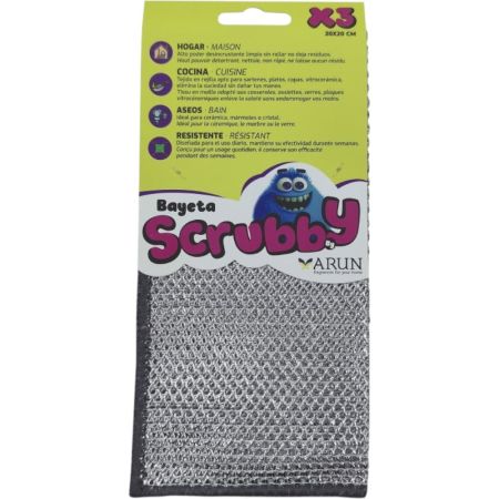 Arun Scrubby Bayeta Bayeta resistente y suave elimina grasa óxido y manchas difíciles sin dañar las superficies 3 uds