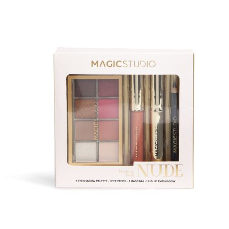 Magic Studio Nude Estuche Set de maquillaje diseñado para realzar tu belleza natural con tonos suaves y elegantes