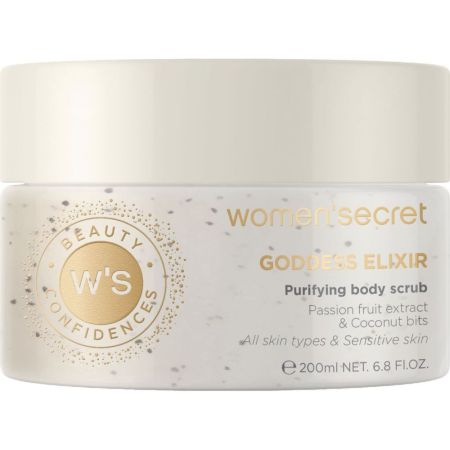 Women'Secret Beauty Confidences Goddess Elixir Purifying Body Scrub Exfoliante corporal renueva y alisa con partículas de coco y extracto de fruta de la pasión 200ml