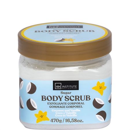 Idc Institute Coco Y Vainilla Exfoliante Corporal De Azúcar Exfoliante corporal elimina impurezas ofreciendo suavidad y frescura para una piel sedosa en cada ducha 450 gr