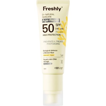 Freshly Cosmetics D+ Natural Suncare Age-Repair Spf 50 Protector solar facial de textura ligera y rápida absorción ayuda a reparar arrugas y manchas 50 ml