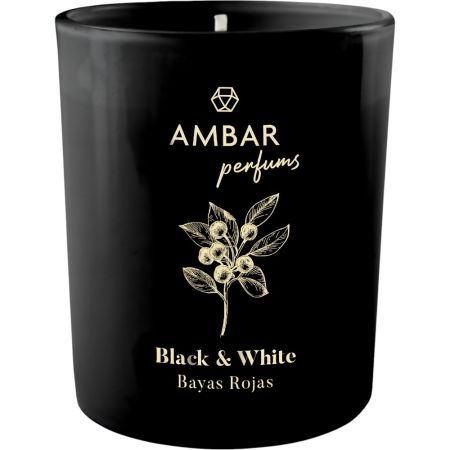 Ambar Vela Perfums Black & White Bayas Rojas Vela perfumada para hogar sin alcohol transforma tu ambiente con un aroma dulce hasta 45 días 125 gr