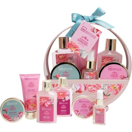 Idc Institute Scented Garden Peony Cesta Set Set de baño reutilizable y relajante ideal para regalar mima tu piel con delicioso aroma a peonía