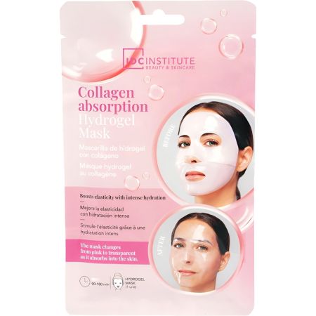 Idc Institute Collagen Absorption Mascarilla De Hidrogel Con Colágeno Mascarilla facial hidratante de hidrogel cambia de color mientras áctua ofreciendo una piel más firme y luminosa