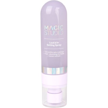 Magic Studio Lock'D In Setting Spray Spray fijador de maquillaje de textura ligera se seca rápidamente ofreciendo un acabado natural 90 ml