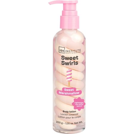 Idc Institute Sweet Swirls Sweet Marshmallow Loción Corporal Loción corporal de textura en espiral ofrece un acabado suave sin sensación pegajosa 200 gr