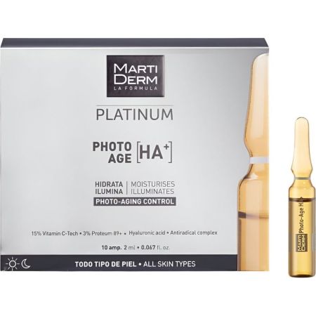 Martiderm Platinum Photo Age [Ha +] Photo Aging Control Ampollas faciales de fácil absorción hidratan e iluminan la piel y suavizan las arrugas