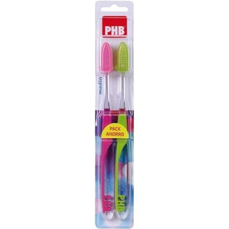 Phb Cepillo Dental Medio Duplo Pack Ahorro Cepillo de dientes máxima eficacia en la eliminación de la placa bacteriana 2 uds