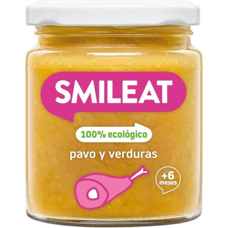 Smileat Tarrito Pavo Y Verduras Tarrito sin gluten ni azúcar elaborado con ingredientes ecológicos para un crecimiento sano a partir de 6 meses 230 gr