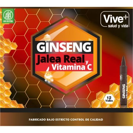 Vive+ Ginseng Jalea Real Y Vitamina C Complemento Alimenticio Complemento alimenticio aumenta la resistencia en situaciones de estrés 12 uds