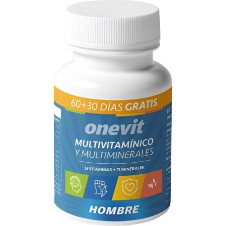 Onevit Hombre Multivitamínico Y Multiminerales Formato Especial Complemento alimenticio para hombres sin gluten ni lactosa aporta extra de vitaminas y minerales