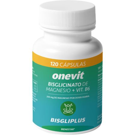 Onevit Bisglicinato De Magnesio+Vit.B6 Complemento Alimenticio Complemento alimenticio formulado para apoyar el bienestar integral del organismo psicológicamente y energéticamente 120 uds