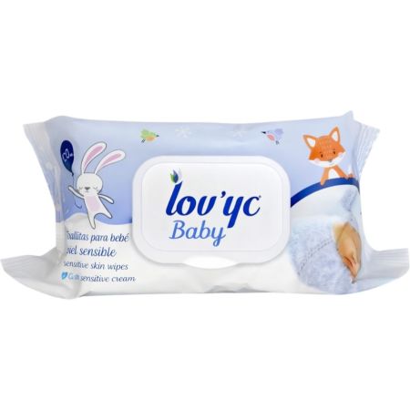 Lov'Yc Baby Toallitas Para Bebé Con Crema Sensible Toallitas con tapa 0% alcohol limpian suavizan e hidratan la piel