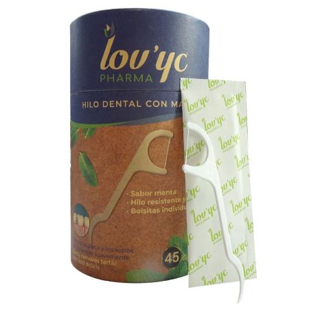 Lov'Yc Pharma Hilo Dental Con Mango Hilo dental de seda con mango en bolsitas individuales sabor menta 45 uds