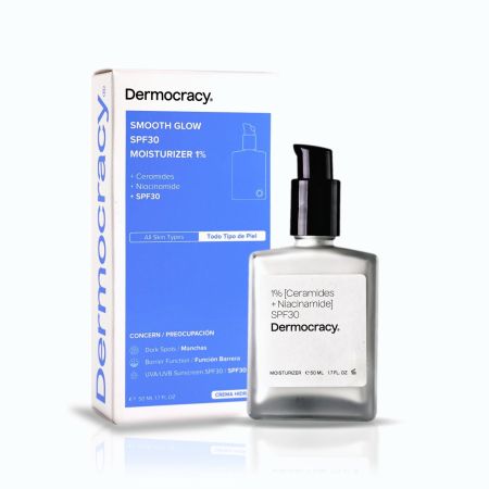 Dermocracy Smooth Glow Moisturizer 1% Spf 30 Crema hidratante rápida absorción piel suave y luminosa con ceramidas y niacinamida 50 ml
