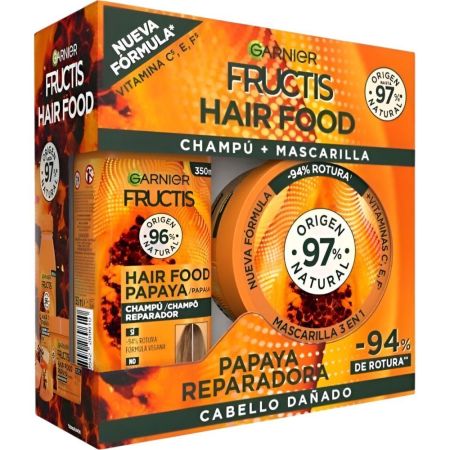 Fructis Hair Food Papaya Estuche Set de cuidado capilar vegano y reparador trata y repara sin apelmazar para cabello dañado
