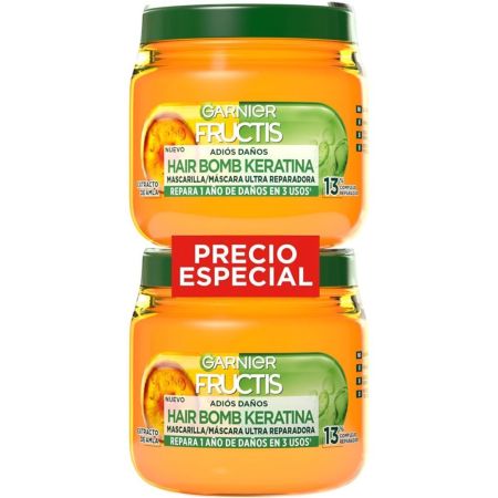 Fructis Adiós Daños Macarilla Ultra Reparadora Duplo Precio Especial Mascarilla fortificante limpia repara y rellena las grietas para cabello dañado 2x320 ml