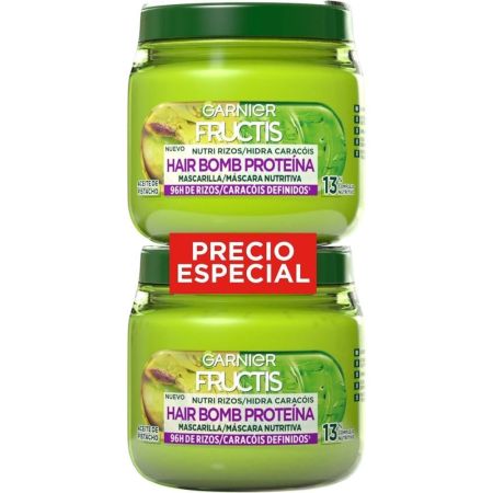 Fructis Nutri Rizos Hair Bomb Proteína Mascarilla Precio Especial Mascarilla nutritiva controla el encrespamiento y define los rizos para cabello rizado y ondulado 2x320 ml