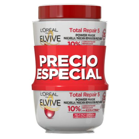 Elvive Total Repair 5 Máscarilla Reparadora Duplo Precio Especial Mascarilla restauradora repara en profundidad desde la raíz hasta las puntas para cabello dañado 2x310 ml