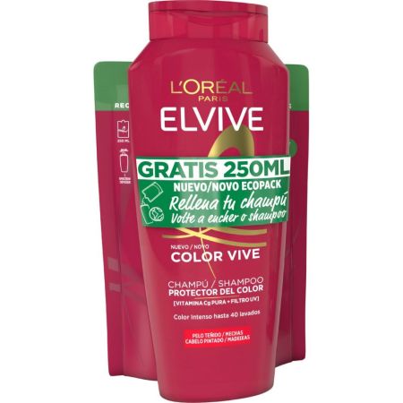 Elvive Color Vive Champú Protector+ Recarga Gratis Pack ahorro capilar protector nutritivo y fijador del color para cabello teñido o con mechas