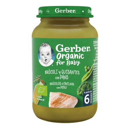 Gerber Organic For Baby Tarrito Brócoli Y Guisantes Con Pavo Tarrito ecológico con una perfecta combinación de verduras a partir de los 6 meses 190 gr