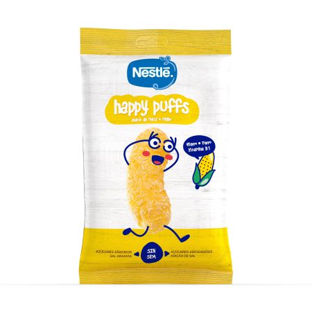 Nestle Happy Puffs Snack Maíz Natural Snack de maíz sin azúcares fortificados con calcio hierro zinc y vitamina b1 a partir de 12 meses 28 gr