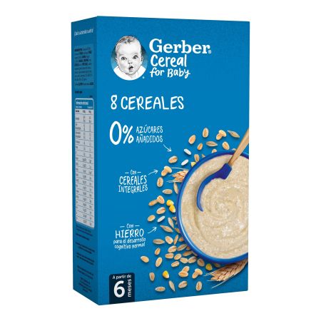 Gerber Cereal For Baby Papilla 8 Cereales Papilla sin azúcares para el desarrollo cognitivo a partir de 6 meses 475 gr