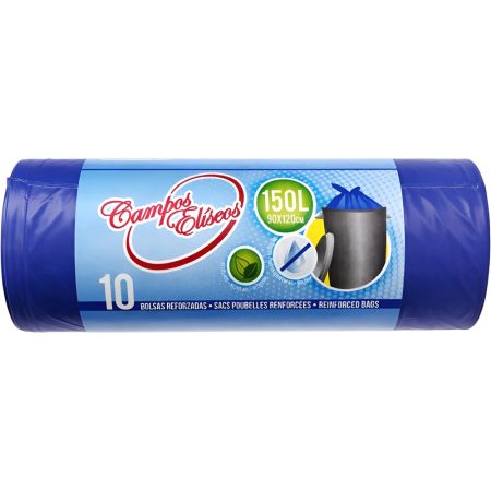 Campos Eliseos Bolsas De Basura Cubos De Jardinería Y Hostelería 150 Litros Bolsas de basura de 3 capas con autocierre y sistema antigoteo 90x120 cm 10 uds