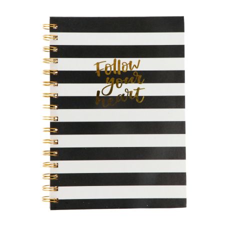 Inca Cuaderno Follow Your Heart Cuaderno de notas con anillas y estampado de rayas negras y blancas 16x21 cm