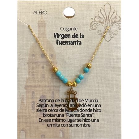 Marvimundo Colgante Bolitas Dorado Virgen De La Fuensanta Colgante de acero innoxidable con la imagen de la virgen de la fuensanta símbolo de devoción murciana