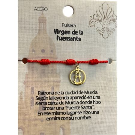 Marvimundo Pulsera 7 Nudos Silueta Virgen De La Fuensanta Pulsera de hilo rojo y acero innoxidable con la imagen de la virgen de la fuensanta símbolo de devoción murciana
