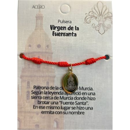 Marvimundo Pulsera 7 Nudos Medalla Virgen De La Fuensanta Pulsera de hilo rojo y acero innoxidable con la imagen de la virgen de la fuensanta símbolo de devoción murciana