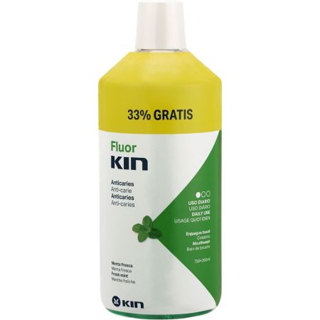 Kin Fluor Enjuague Bucal Formato Especial Colutorio de uso diario anticaries sabor menta 1000 ml
