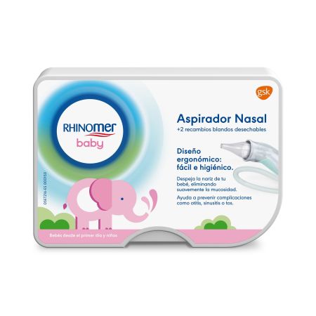 Rhinomer Baby Aspirador Nasal + 2 Recambios Aspirador nasal para bebés despeja la nariz eliminando suavemente la molesta mucosidad