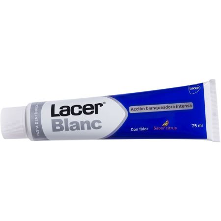 Lacer Blanc Pasta Dentífrica Acción Blanqueadora Intensa Pasta de dientes con flúor fórmula de acción blanqueadora sabor citrus 75 ml
