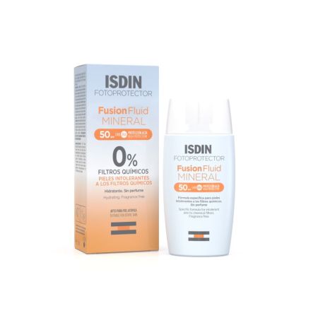 Isdin Fusion Fluid Mineral Fotoprotector Spf50 Protector solar para la piel sensible atópica o intolerante a filtros químicos 50 ml