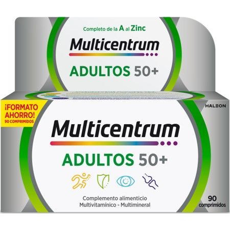 Multicentrum Adultos 50+ Complemento Alimenticio Multivitamínico y multimineral refuerza el sistema inmunológico a partir de 50 años 90 uds