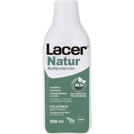 Lacer Natur Enjuague Bucal Diario Colutorio diario 100% ingredientes naturales con acción antiséptica y previene la caries 500 ml