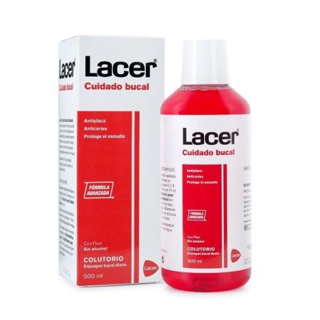Lacer Cuidado Bucal Colutorio Enjuage bucal fórmula avanzada sin alcohol antiplaca anticaries y protege del esmalte 500 ml