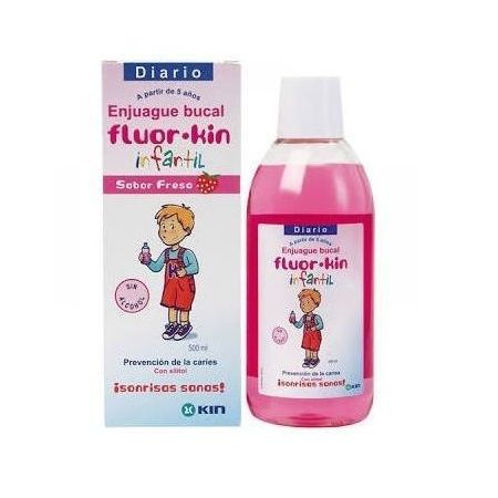Kin Fluor Infantil Enjuage Bucal Colutorio infantil previene la aparición de caries sabor fresa 500 ml