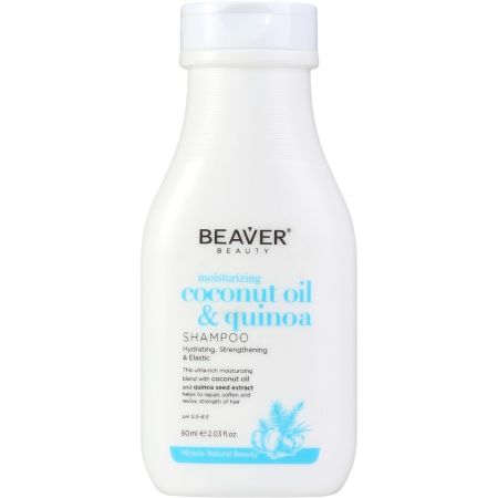 Beaver Beauty Coconut Oil & Quinoa Moisturizing Shampoo Champú hidratante limpia sin resecar eliminando el frizz y purificando para cabello seco o dañado 60 ml