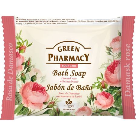 Green Pharmacy Rosa De Damasco Con Manteca De Karité Jabón En Pastilla Jabón corporal limpiador suaviza hidrata y restaura la piel con un agradable aroma 100 gr