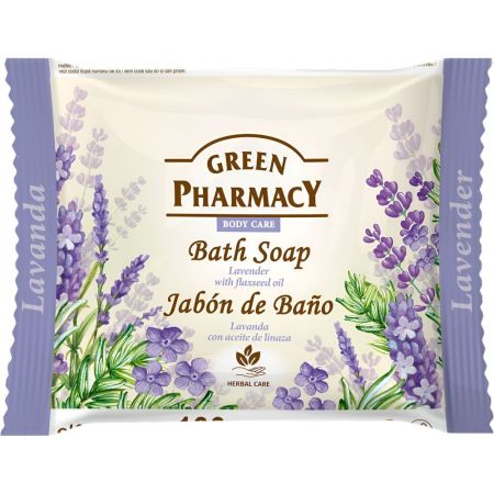 Green Pharmacy Lavanda Con Aceite De Linaza Jabón En Pastilla Jabón de ducha limpia de forma suave aliviando la irritación de la piel con un agradable aroma 100 gr