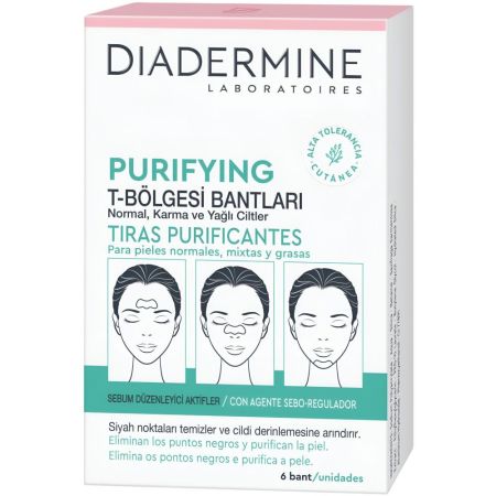 Diadermine Tiras Purificantes Tiras purificantes eliminan puntos negros purificando la piel para nariz frente y barbilla 6 uds