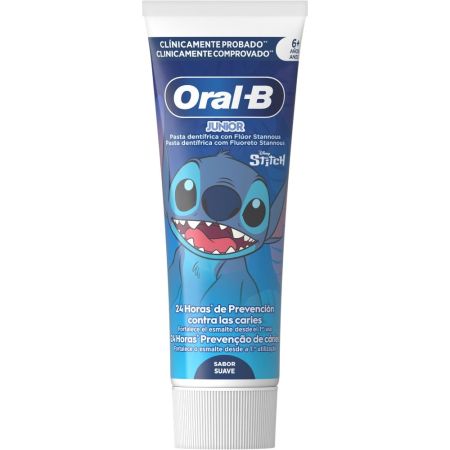 Oral-B Junior Stitch 6+ Años Pasta Dentrífica Pasta de dientes con flúor y sin azúcar protege las primeras caries sabor suave 75 ml